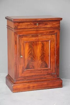 $2650 • Buy Antique Empire Pier Cabinet 1 Door 1 Drawers Bronze Escutcheons Flame Mahogany