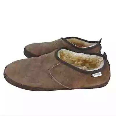 Qwaruba Brown Suede Leather Sheepskin Sherpa Lined Slippers - Men's Size 12 • $25