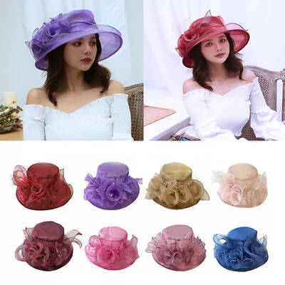 Women Ladies Wide Brim Sun Hat Wedding Kentucky Derby Noble Tea Party Church Cap • $5.89