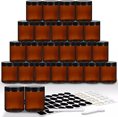 24 Pack 8 Oz Amber Round Glass Jars With 24 Black Lids Candle Making Jar Empty • $47.99