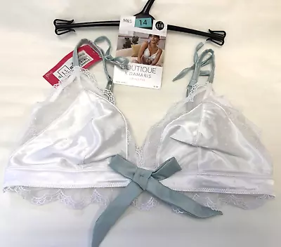 NEW! M&S Boutique X Damaris Marks & Spencer White Satin/lace With Aqua Bralette • £13.99