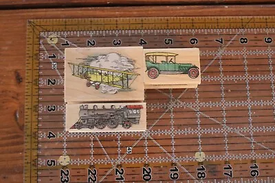 HERO ARTS Wood Rubber Stamp Lot 3 Vintage Transportation Plane Stream Train Car • $7