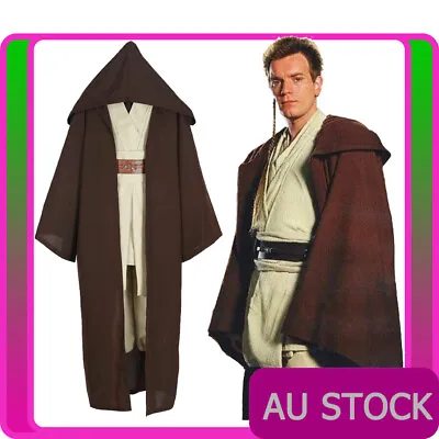 Mens Star Wars Jedi Master Costume Obi Wan Kenobi Knight Adult Cloak Suit Outfit • $63.64