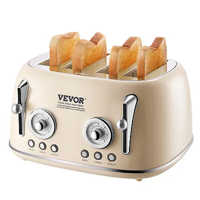 VEVOR 4 Slice Stainless Steel Toaster Cancel Defrost Bagel With Removable Crumb • $51.59