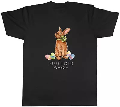 Personalised Happy Easter Any Name Mens T-Shirt Watercolour Rabbit Easter Tee • £8.99