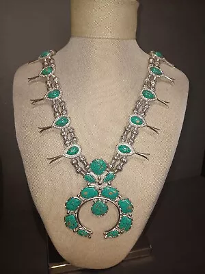 Vtg 70s Necklace Squash Blossom Faux Turquoise Matrix  22  Hobe Costume Jewelry • £192.84