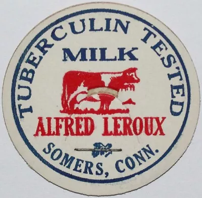 Vintage Milk Bottle Cap ALFRED LEROUX Cow Pictured Somers Connecticut Unused • $7.49