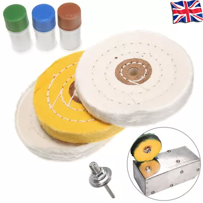 7pc Metal Cleaning Polishing Buffing Wheel Kit + Compound Blocks Fits For Drill • £10.57