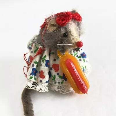 Original Fur Toys Mouse Girl West Germany 2in Flower Dress Hot Dog Gray Vintage • $46.99