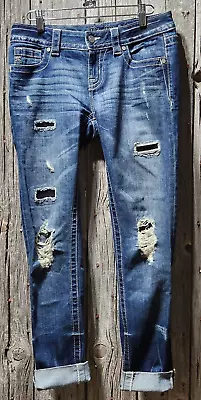 Women's MISS ME Blue Jeans MID-RISE SKINNY Distressed Raw Hem Size 26 • $26.95