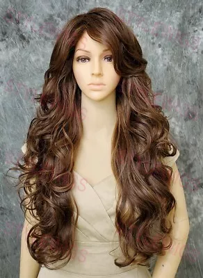 Brown/Blonde/Auburn Extra Long Soft Wavy Curls Heat OK Human Hair Blend Wig EVBO • $78.85