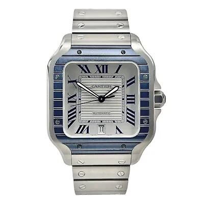 Cartier Santos 39mm Automatic WSSA0047 Silver Dial Blue Bezel - Box And Papers • $6495