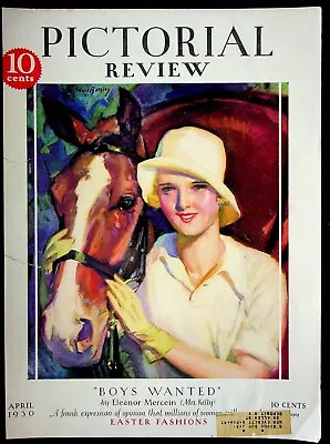 McClelland Barclay COVER ONLY Pictorial Review April 1930 Pretty Lady & Horse • $8.95