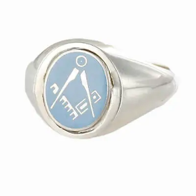 Light Blue Reversible Solid Silver Square And Compass Masonic Ring • $367.52