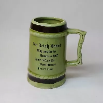 Mini Beer Mug 'An Irish Toast' 1970s Avocado Green And Black Ceramic 4 Oz. Cup * • $9.87