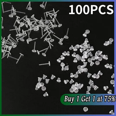 100x Invisible Clear Earrings Plastic Studs Earring Backs Work School • £3.42