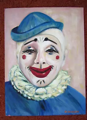 Vtg 1960's Original Happy Clown / Mime W/Blue Hat Painting By BE Hansen Oregon • $299.99