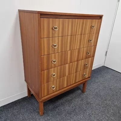 Beautiful Vintage 1980's Walnut Tallboy Chest Of 5 Drawers CS BB4 • £29.99