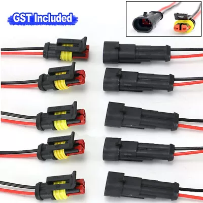 5 Set 2 Pin Waterproof Car Electrical Wire Sealed Connector Plug Cable 12V Kit • $7.17