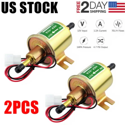 $16.99 • Buy 2 Packs 12V Electric Fuel Pump HEP-02A Universal Inline Low Pressure Gas Diesel