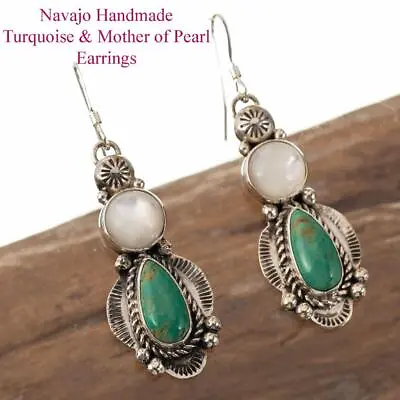 ANGEL WINGS Earrings Turquoise Mother Of Pearl Navajo Handmade Sterling Silver • $123.67