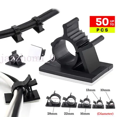 Up To 50x Adhesive Cord Management Cable Clips Black Wire Holder Organizer Clamp • £2.56