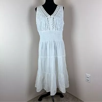 Mlle Gabrielle White Lace Tiered  Midi Dress Bohemian Sleeveless Cottagecore • $24.99