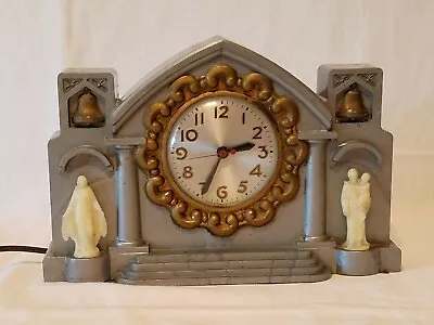 Vintage Mission Bells Series Glow In The Dark Religious Statues Mantle Clock • $35