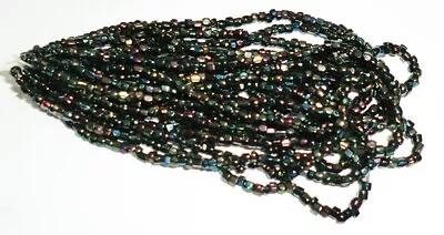 Antique Vintage Seed Beads Czech Glass Metallic Green Iris Carnival AB Hank • $5.50