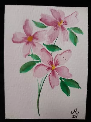 ACEO Watercolor Painting Pink Spring Flowers Artwork Miniature • $3.50