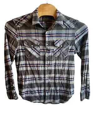 Lucky Brand Shirt Mens Medium Western Pearl Snap Up 100% Cotton Classic Fit • $18.25