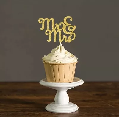 Mr & Mrs Wedding Engagement Bridal Shower Cupcake Glitter Cake Toppers • $26.95