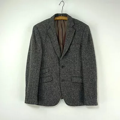 Holland Esquire Harris Tweed Sports Jacket Mens 38R Grey Check Wool Hand Woven • £75