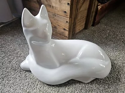 Haeger White Cat Glossy Ceramic Figurine Large 1990 Modernist Art Deco Statue • $54.99