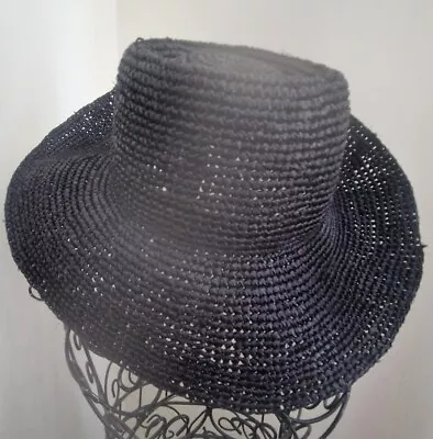 BNWT Marks & Spencer Beautiful Summer Hat BLACK STRAW LARGE FLOPPY BRIM  • £19.99