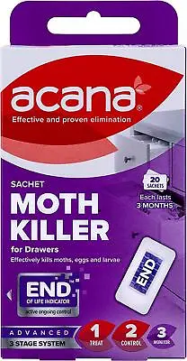 20 Acna Moth Killer Freshener Sachets Wardrobes Drawer Treat Control Monitor • £6.49