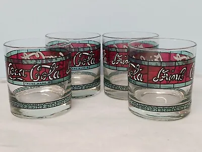 Vintage Set Of 4 Tiffany Style Coca Cola Whiskey Glasses. Never Used  B9 • $13.50