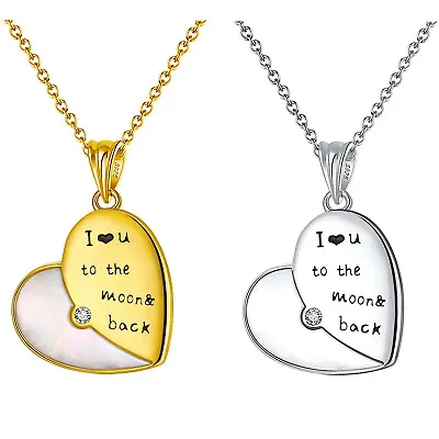 Sterling Silver I Love You To The Moon & Back Heart Pendant Necklace For Her • $37.10