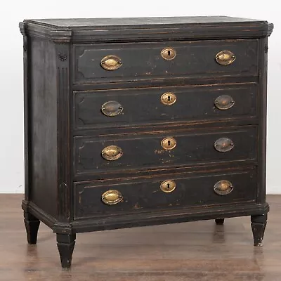 Black Painted Pine Chest Of Four Drawers Sweden Circa 1840-60 • $4050