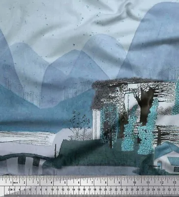 Soimoi Cotton Poplin Fabric YachtHouse & Mountain Scene Print Sewing-lUh • $9.64