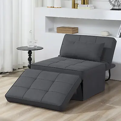 Folding Sofa Bed 4 In 1 Recliner Chair Single Convertible Sleeper Lounger Grey • £192.99