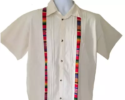 Men's Mexican Guayabera Shirt Cream Beige 100% Cotton Short Sleeve Size XXL • $40