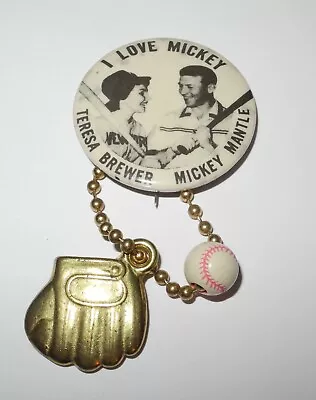 1956 Baseball Mickey Mantle (I Love Mickey) Song Music Teresa Brewer Pin Button • $146.25