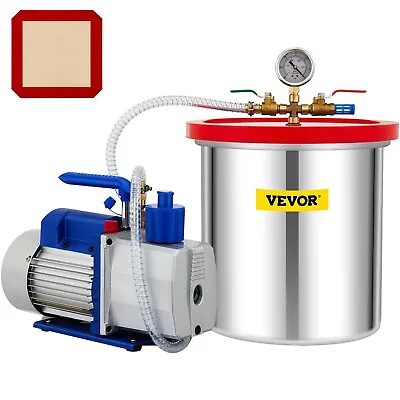 $167.39 • Buy VEVOR 5 Gallon Vacuum Chamber With 7CFM Pump Vacuum Chamber Kit 3/4HP Dual Stage
