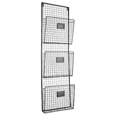 Three Tier Wall File Holder – Durable Black Metal Rack With Spacious Slots Fo... • $76.23