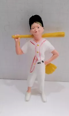 Vintage Baseball Player Toy Figure Cake Topper 6 Inches Hard Plastic • $10.99