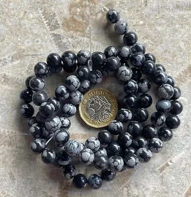 £6.25 • Buy Snowflake Obsidian - Semi Precious - Gemstone Beads 8mm - 38cm Jewellery Making