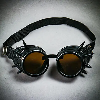 Steampunk Spikes Goggles Victorian Welding Cyber Gothic Costume Dark Len Black • $11.99