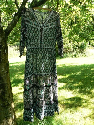 £55 • Buy Brora Dress, Size 8, Deep Charcoal/white/jade/lilac, 100% Organic Cotton Voile.