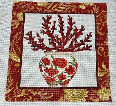 $89.99 • Buy Melissa Shirly Hand Painted Needlepoint Canvas, Coral In Vase, 13 Ct